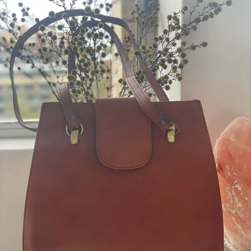 Vintage Brown Leather Bag 1980’s satchel style - Picture 6 of 11